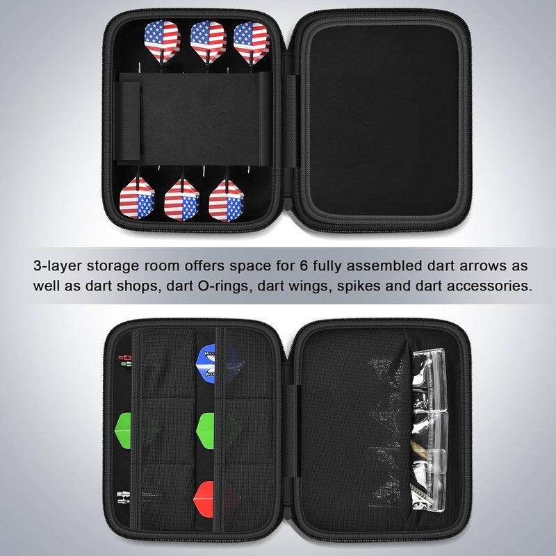 casmilee Dart Cases Hold 6 Soft Tip and Steel Darts Set, Dart Holder Bag Storage Organizer with 6 Built-in Pockets Hold Flights, Tips and Shafts Accessories (Box Only) - Image 3